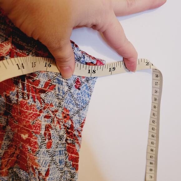 Knox Rose blue and red floral print smocked back tie strap midi dress size XL - Picture 9 of 10